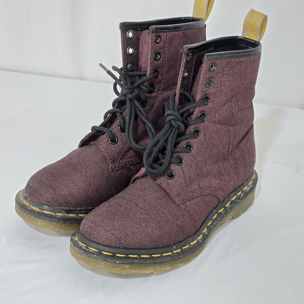 Dr Martens Shoes Womens Size 6 Boots New Canvas Vegan Castel Burgundy Combat EUC